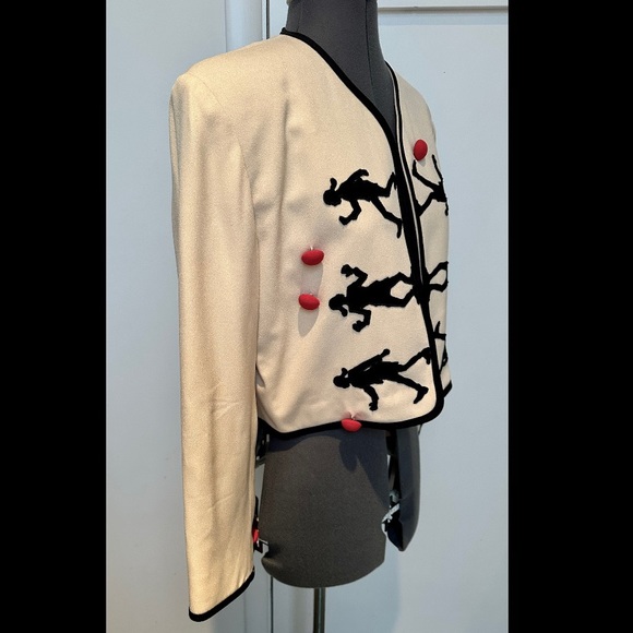 VINTAGE 1990s MOSCHINO CHEAP & CHIC CREAM OLIVE OYL CROPPED JACKET RED BALLS 8 - Picture 4 of 8